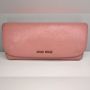 Miu Miu Pink Madras Leather Long Wallet